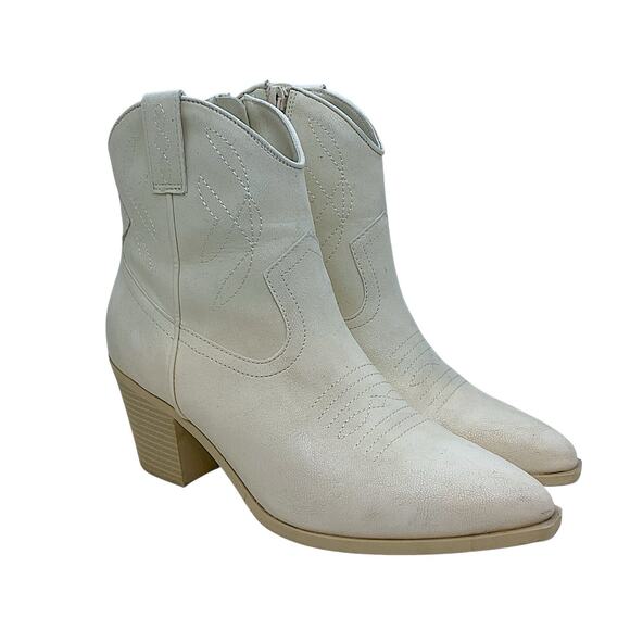MIA Sawyer Embroidered Pointed Toe Cowboy Booties Women's Beige Sz 8 - Picture 2 of 13